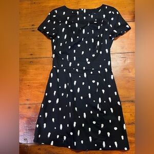 French Connection black dress white dot paint splatter cutout back short size 0